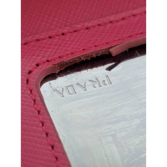 Authentic PRADA Saffiano Lux Metal Flap Wallet with Strap Peonia Geranio - Picture 12 of 16